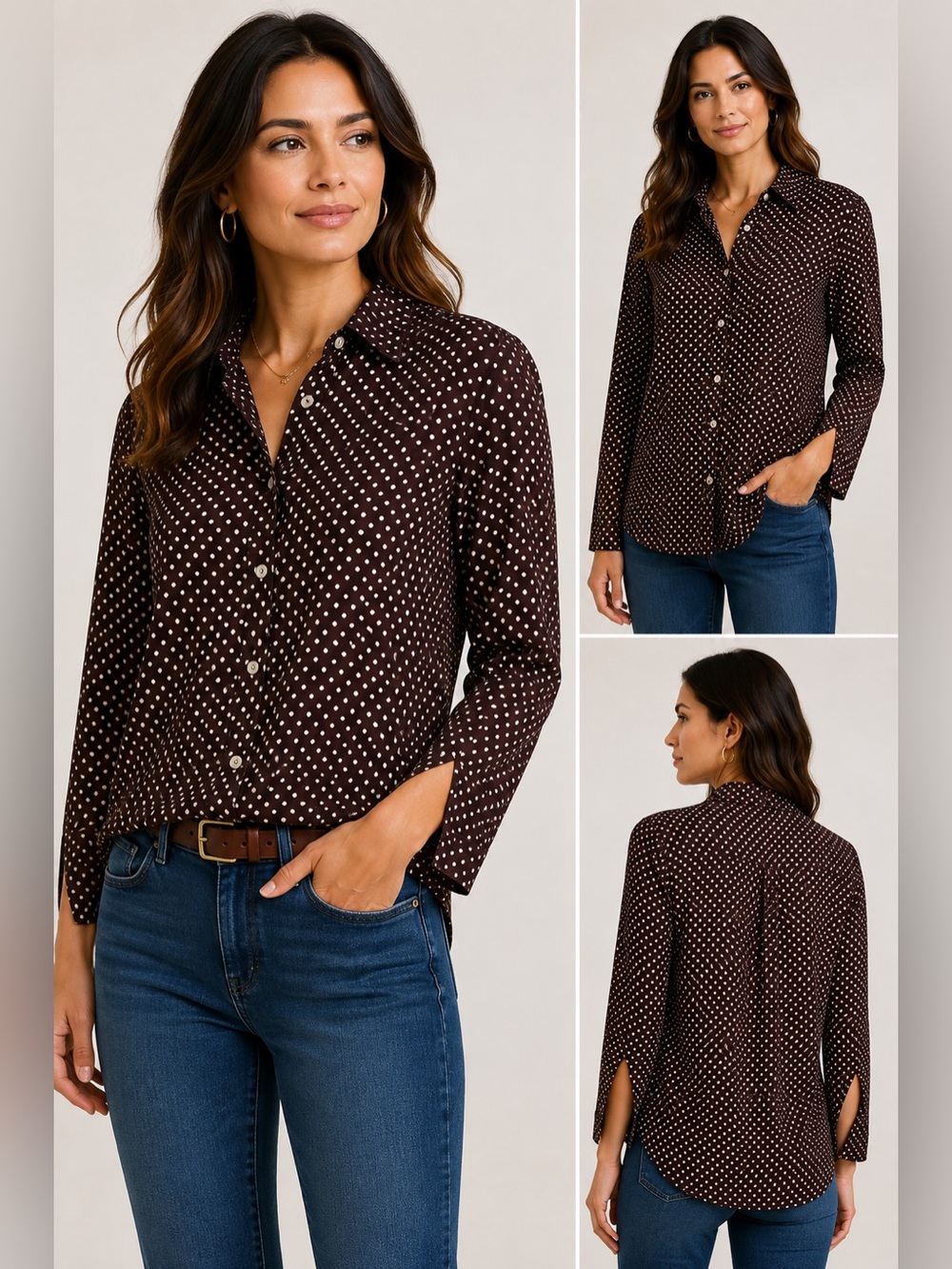 Ralph Lauren Brown Shirt with White Polka Dots